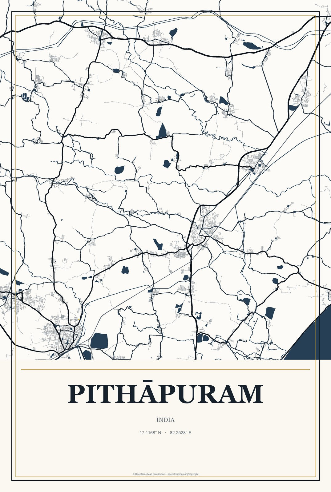 Pithāpuram, India City Map Aluminum Sign in Citrine Modern style