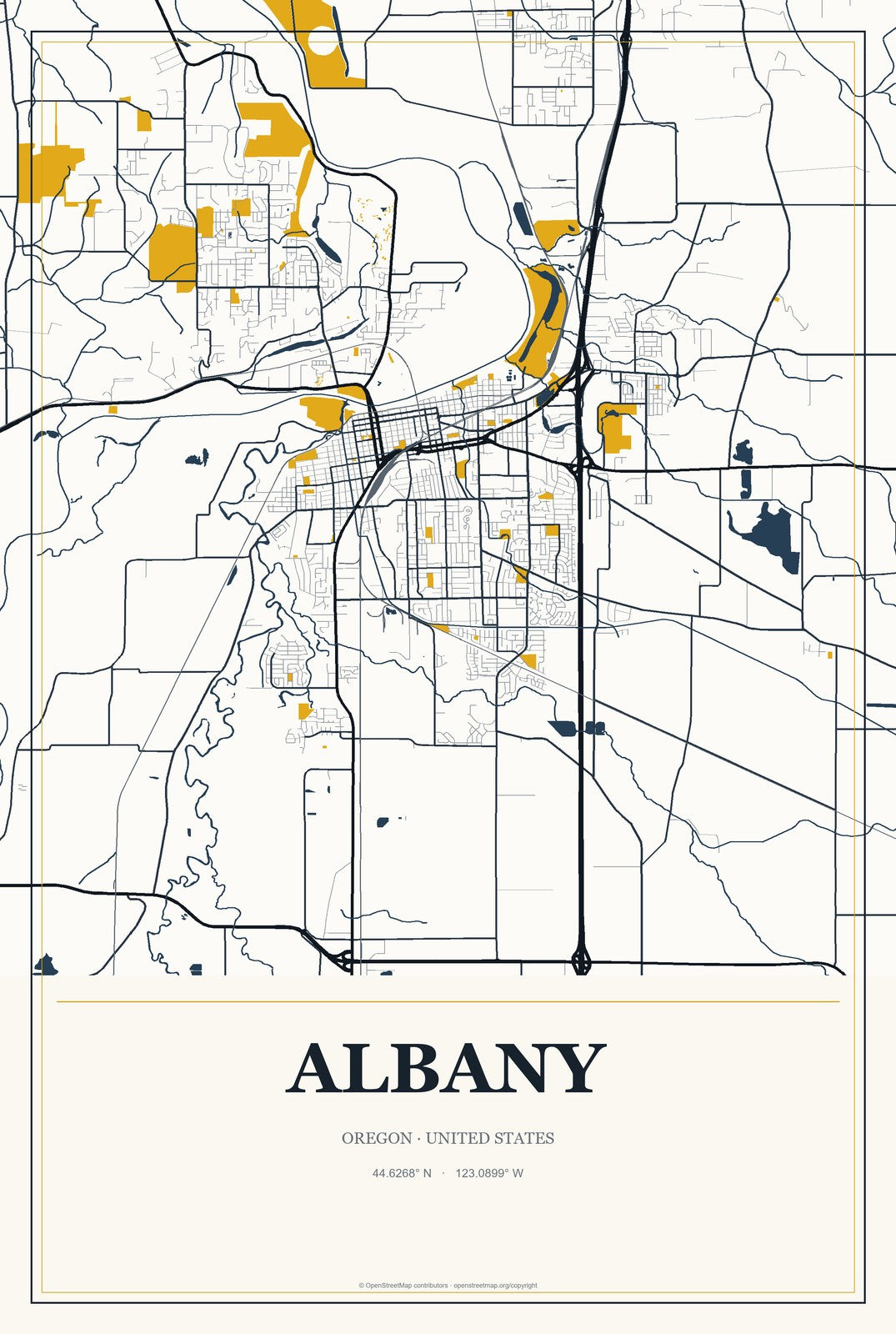 Albany, Oregon City Map Aluminum Sign in Citrine Modern style
