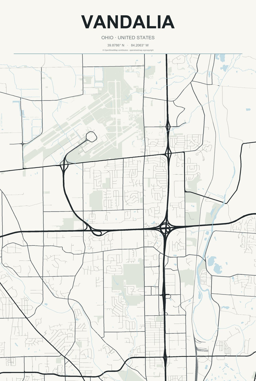 Vandalia, Ohio City Map Aluminum Sign in Headline Atlas style