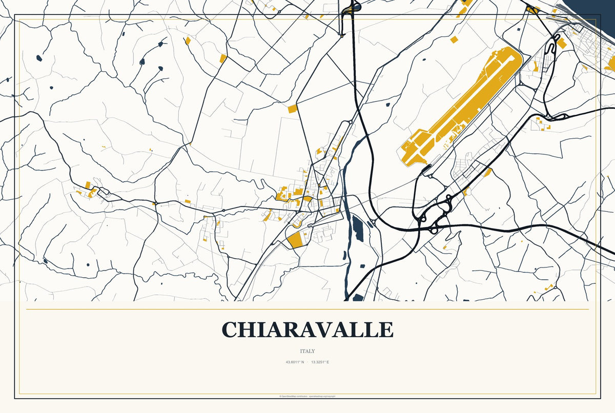 Chiaravalle, Italy City Map Aluminum Sign in Citrine Modern style