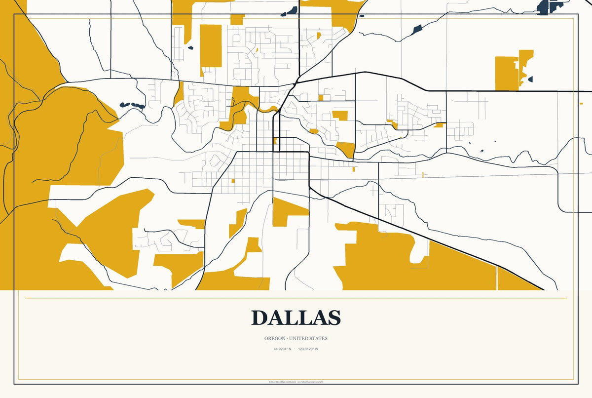 Dallas, Oregon City Map Aluminum Sign in Citrine Modern style