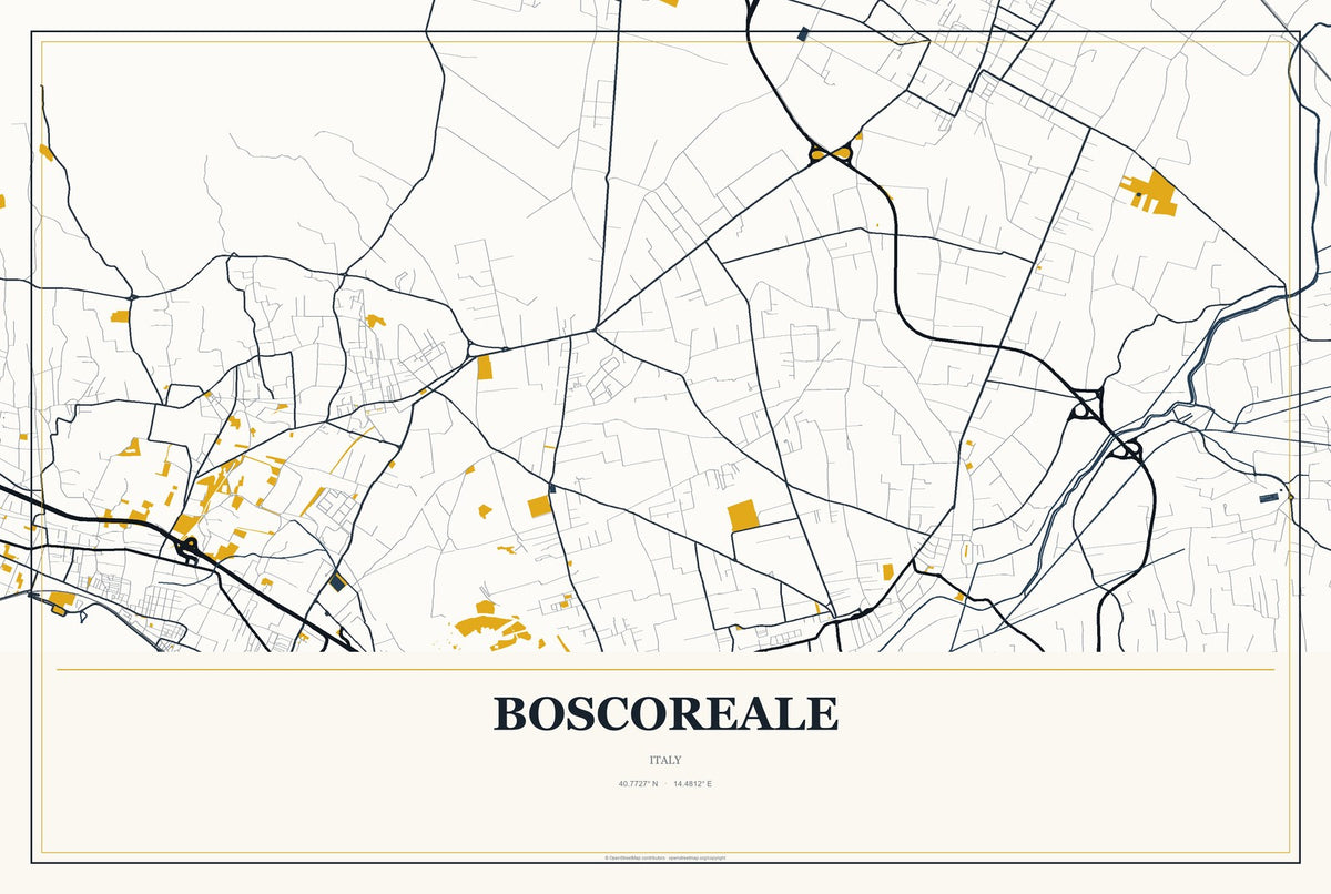 Boscoreale, Italy City Map Aluminum Sign in Citrine Modern style