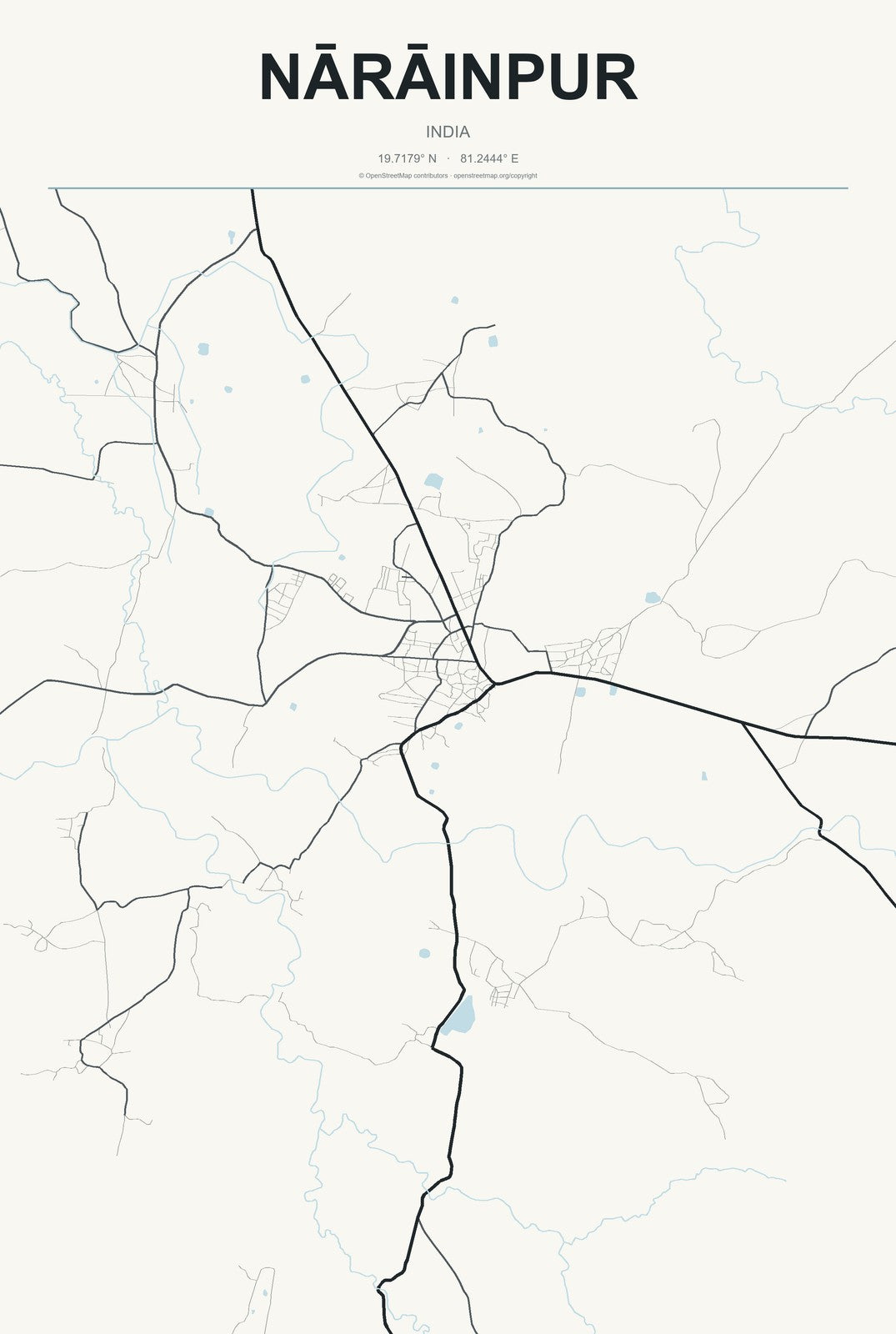 Nārāinpur, India City Map Aluminum Sign in Headline Atlas style