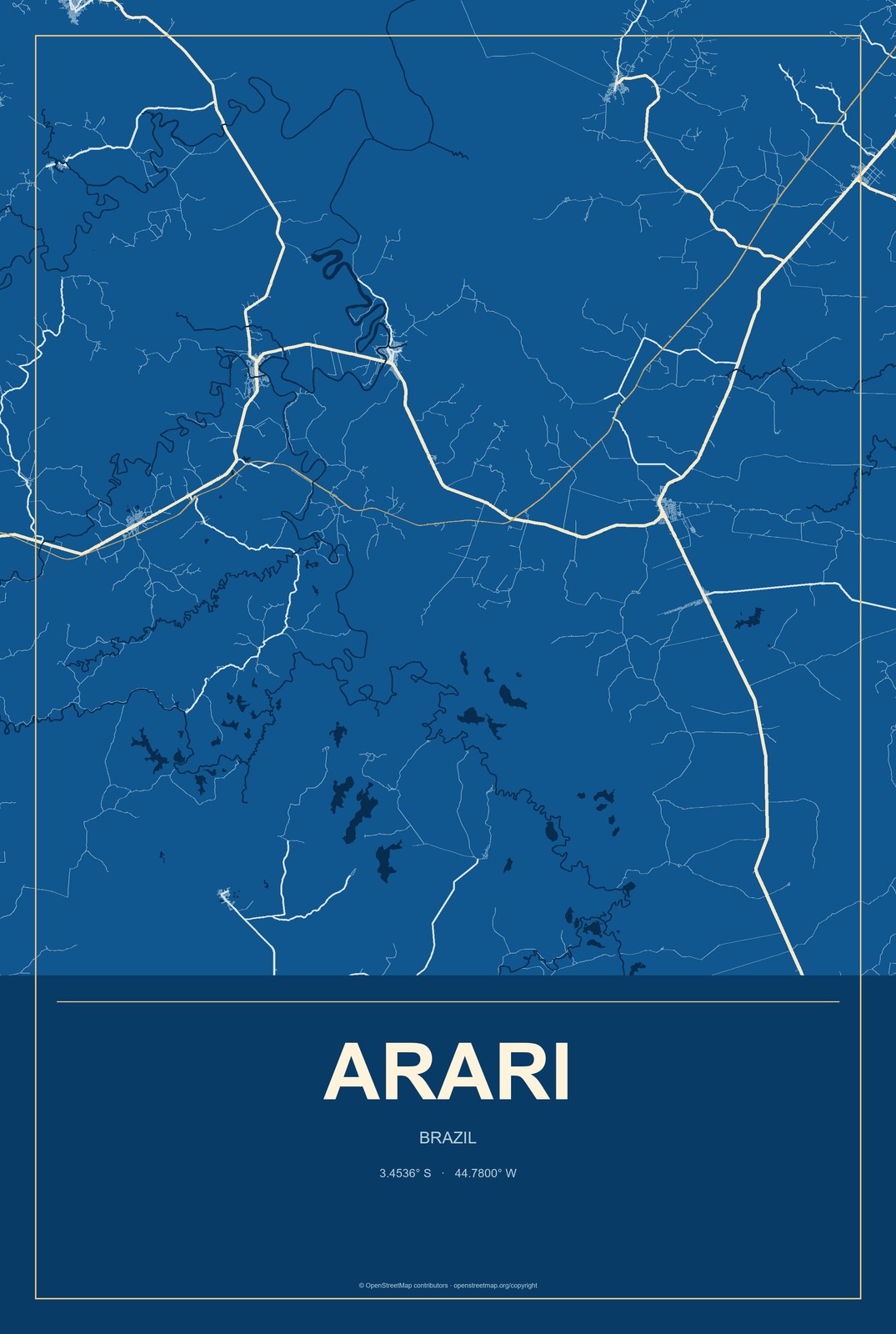 Arari, Brazil City Map Aluminum Sign in Harbor Cobalt style