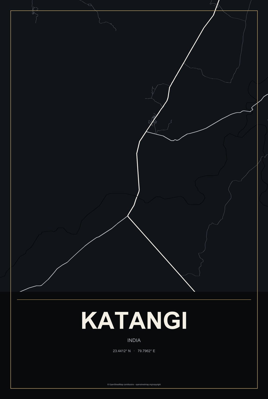 Katangi, India City Map Aluminum Sign in Metropolitan Noir style