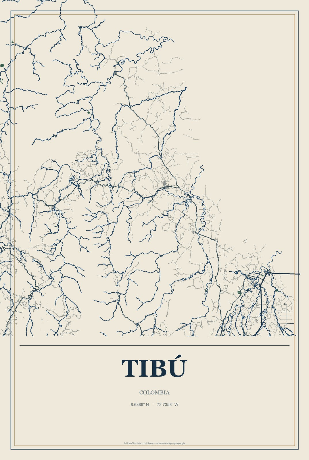 Tibú, Colombia City Map Aluminum Sign in Coastal Cutout style