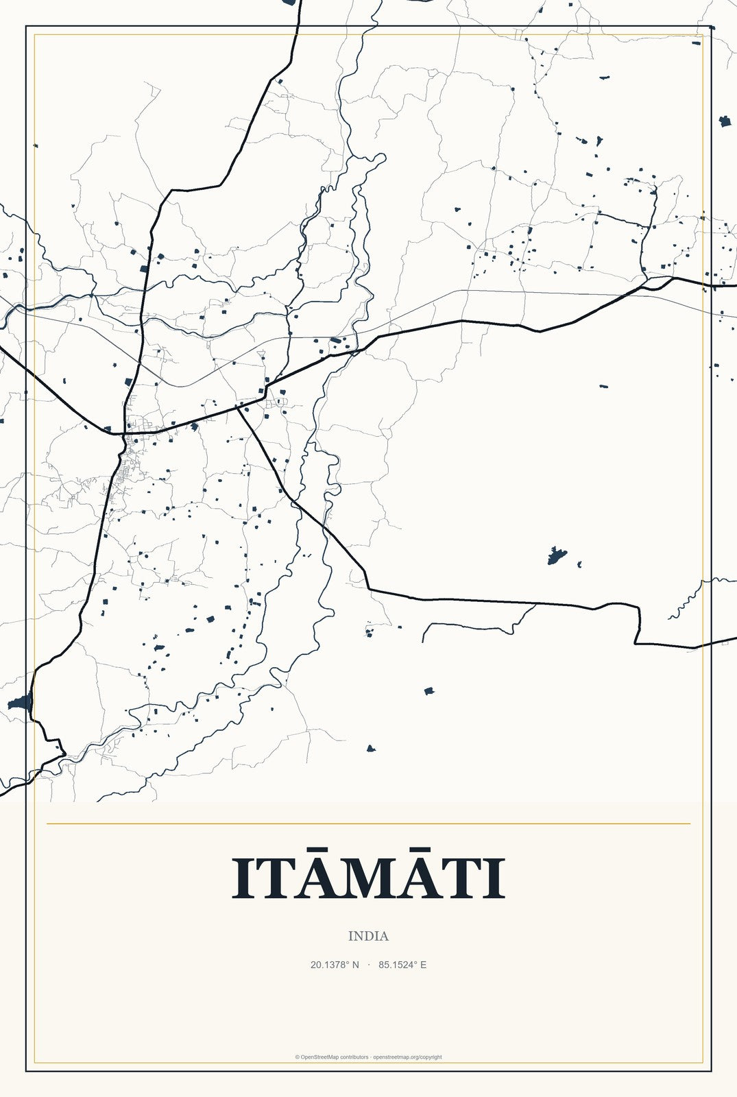 Itāmāti, India City Map Aluminum Sign in Citrine Modern style