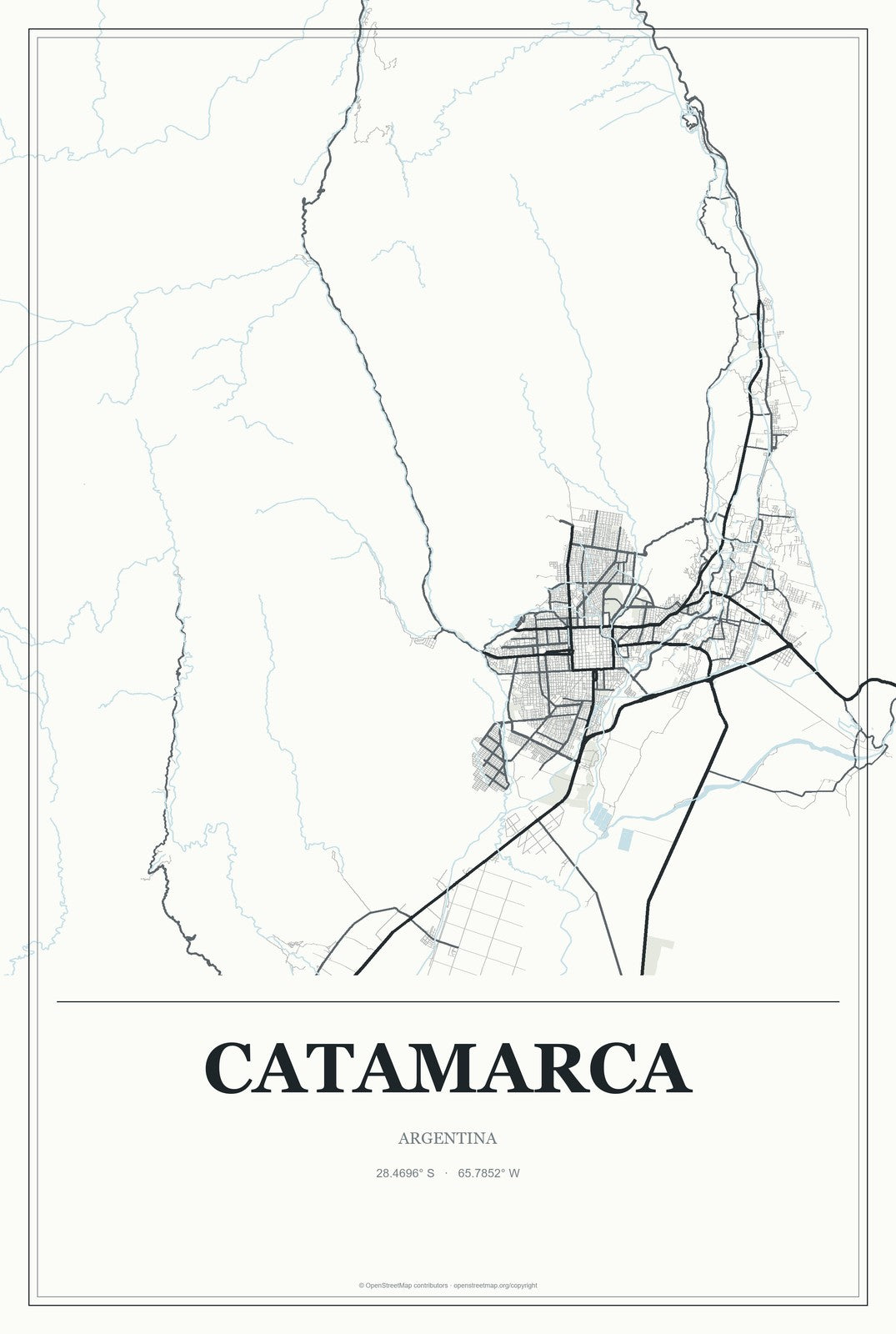 Catamarca, Argentina City Map Aluminum Sign in Gallery Air style