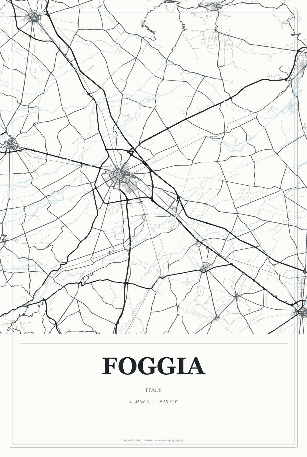 Foggia, Italy City Map Aluminum Sign in Gallery Air style