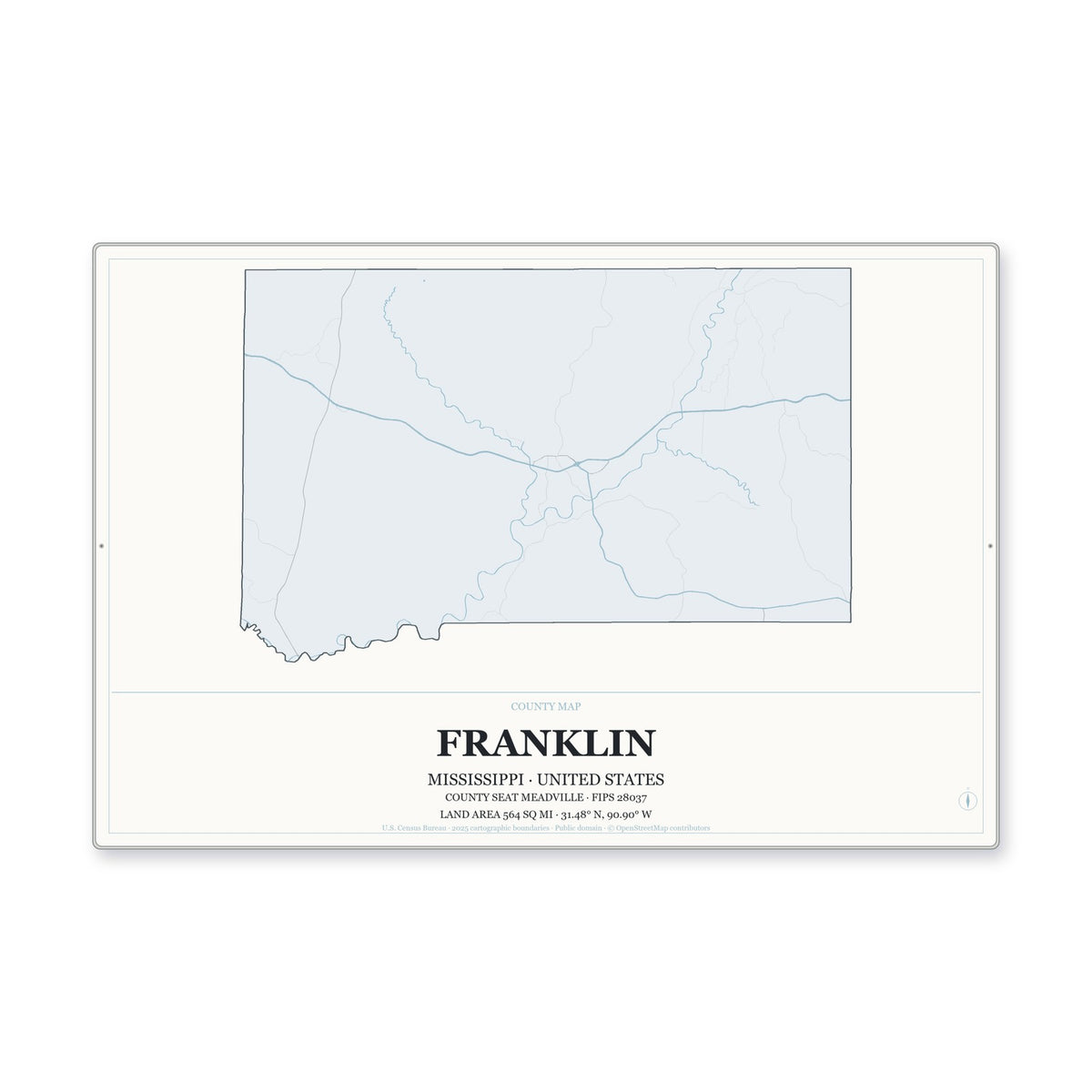 Franklin County, Mississippi Map Aluminum Sign in Gallery Air style