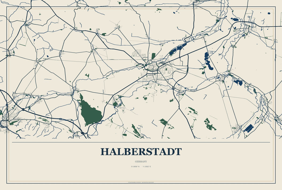 Halberstadt, Germany City Map Aluminum Sign in Coastal Cutout style
