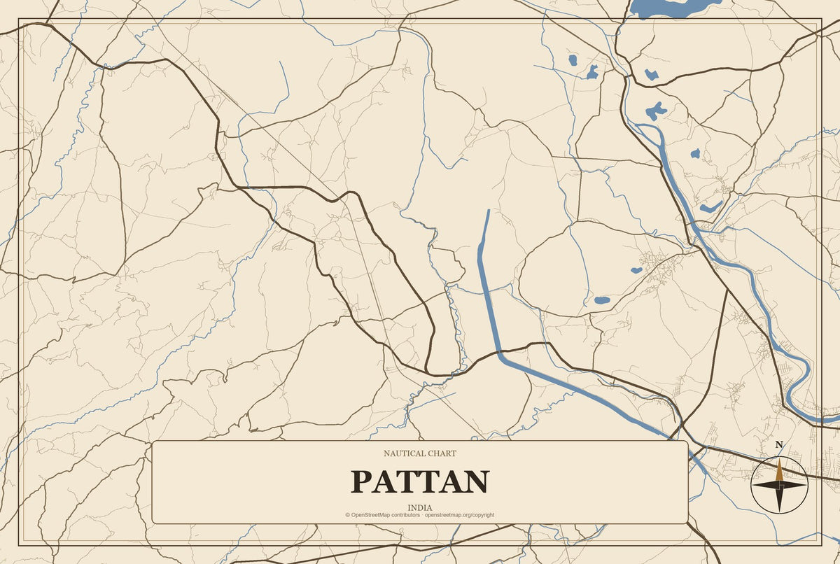 Pattan, India City Map Aluminum Sign in Heritage Nautical style