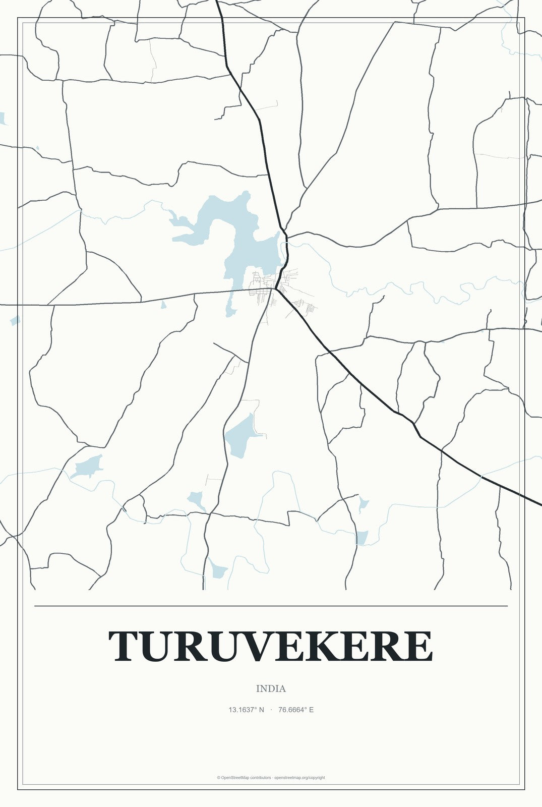 Turuvekere, India City Map Aluminum Sign in Gallery Air style