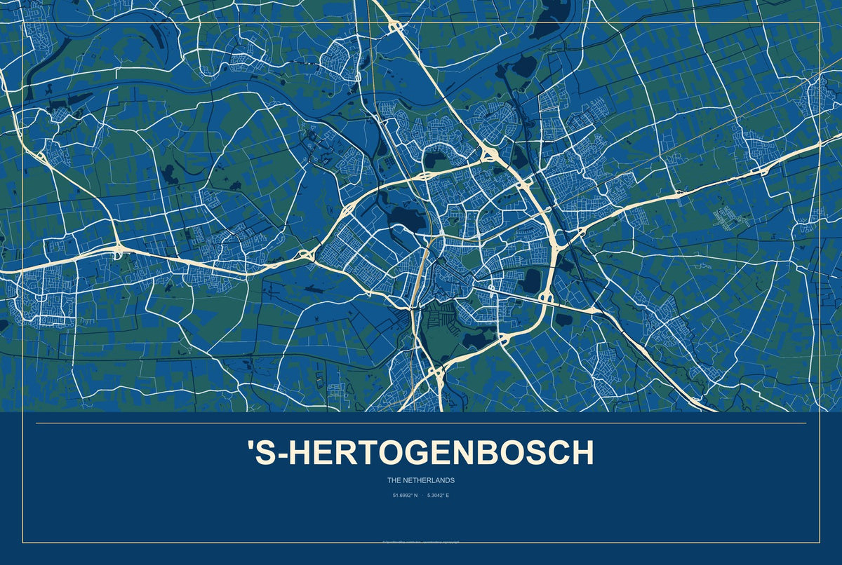 's-Hertogenbosch, The Netherlands City Map Aluminum Sign in Harbor Cobalt style