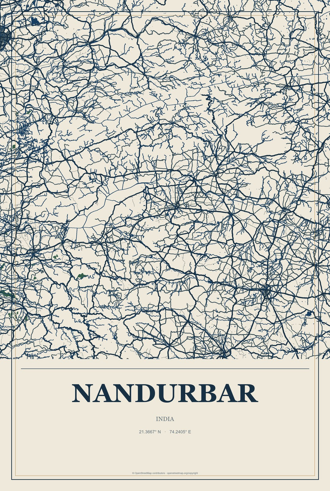 Nandurbar, India City Map Aluminum Sign in Coastal Cutout style