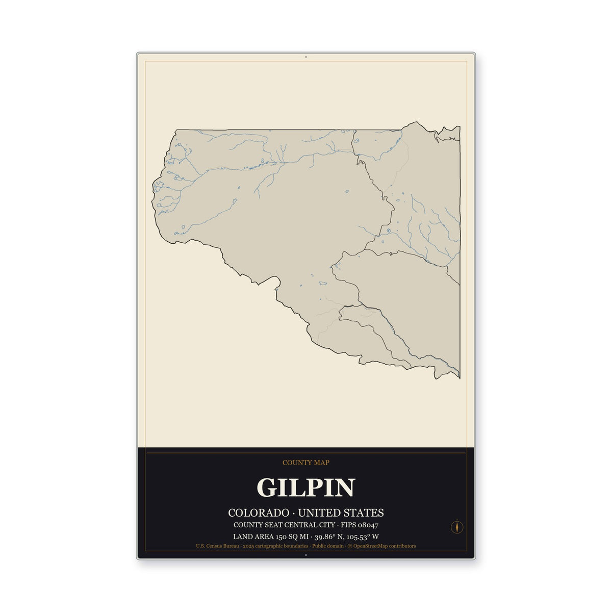 Gilpin County, Colorado Map Aluminum Sign in Museum Plaque style