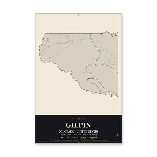 Gilpin County, Colorado Map Aluminum Sign in Museum Plaque style