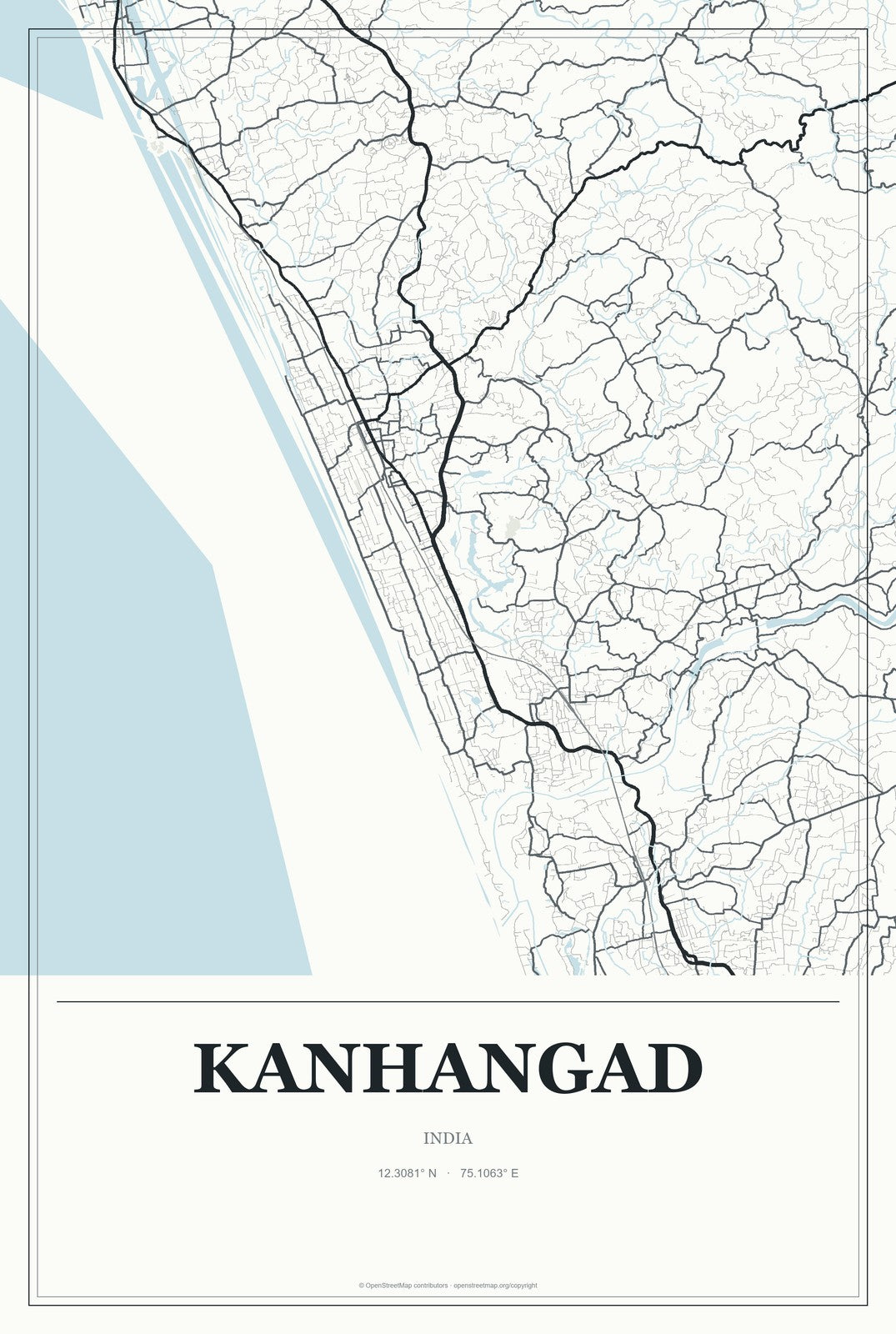 Kanhangad, India City Map Aluminum Sign in Gallery Air style