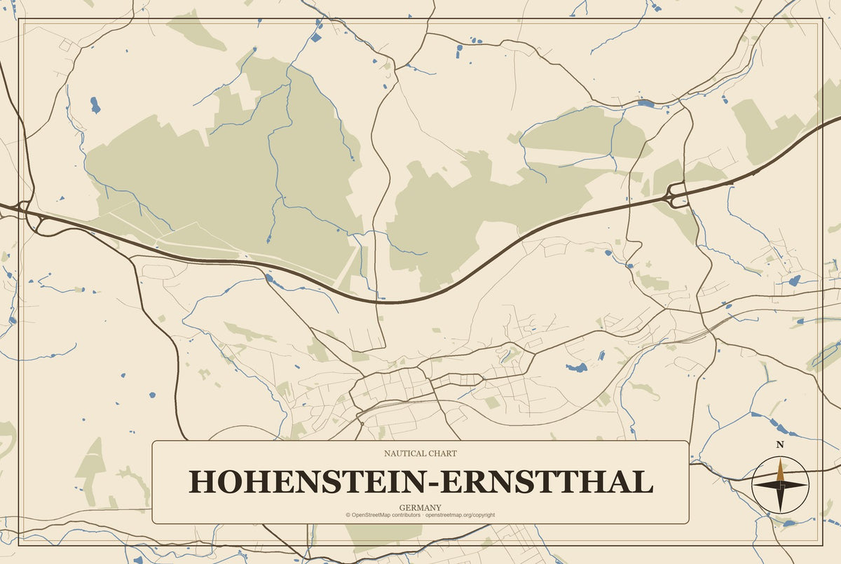 Hohenstein-Ernstthal, Germany City Map Aluminum Sign in Heritage Nautical style