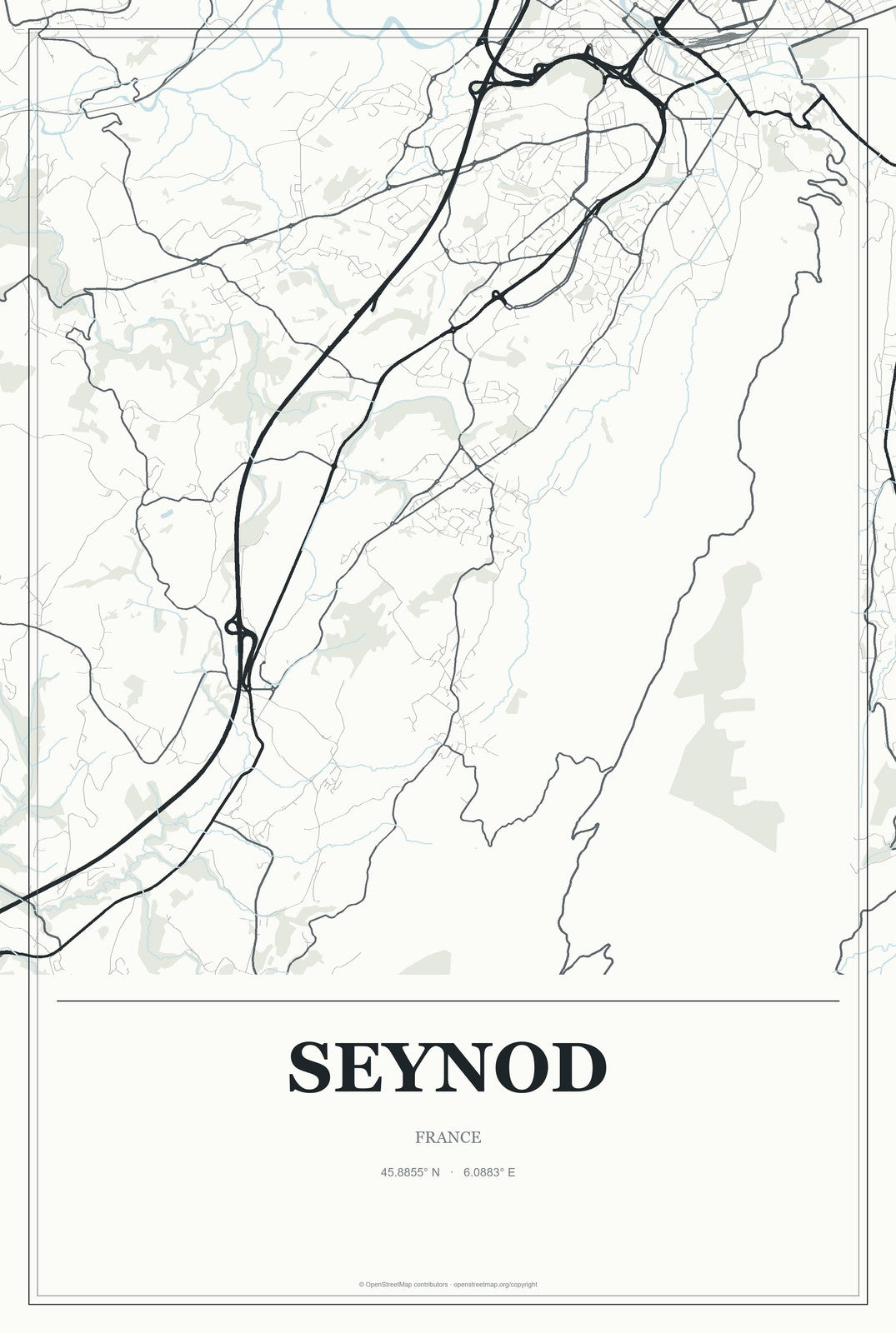 Seynod, France City Map Aluminum Sign in Gallery Air style