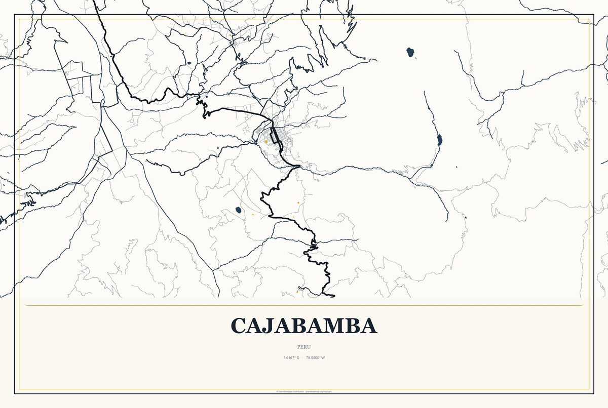 Cajabamba, Peru City Map Aluminum Sign in Citrine Modern style