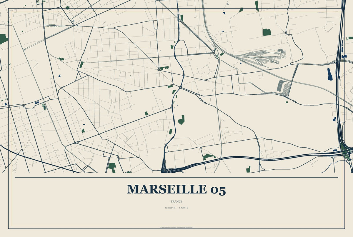 Marseille 05, France City Map Aluminum Sign in Coastal Cutout style