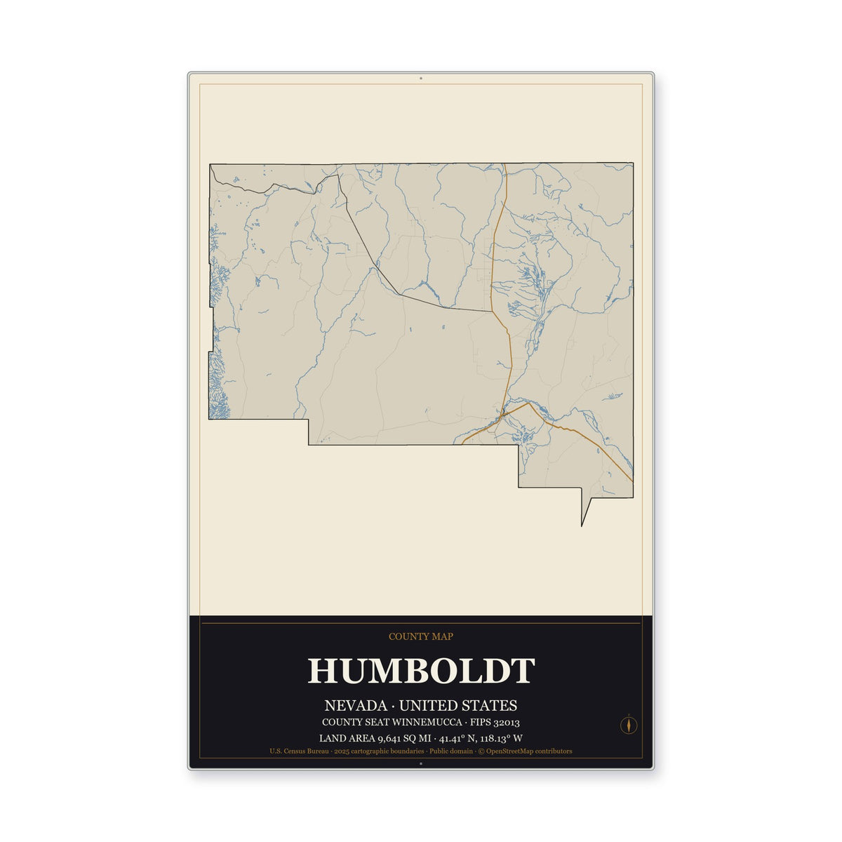 Humboldt County, Nevada Map Aluminum Sign in Museum Plaque style