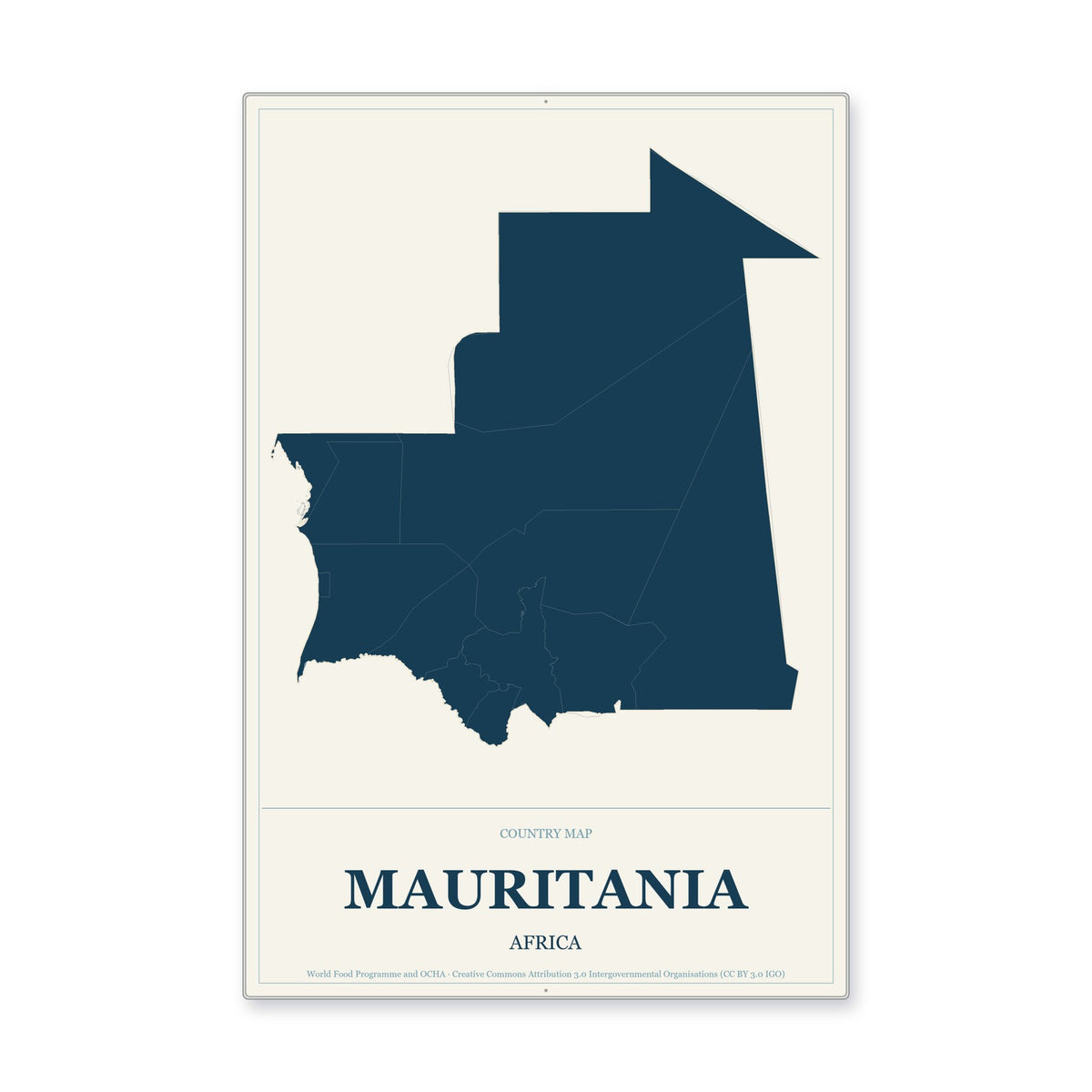 Mauritania Country Map Aluminum Sign in Coastal Cutout style