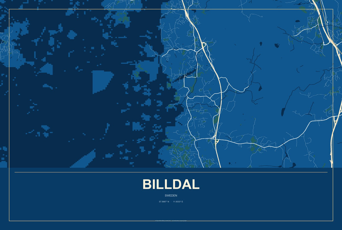 Billdal, Sweden City Map Aluminum Sign in Harbor Cobalt style