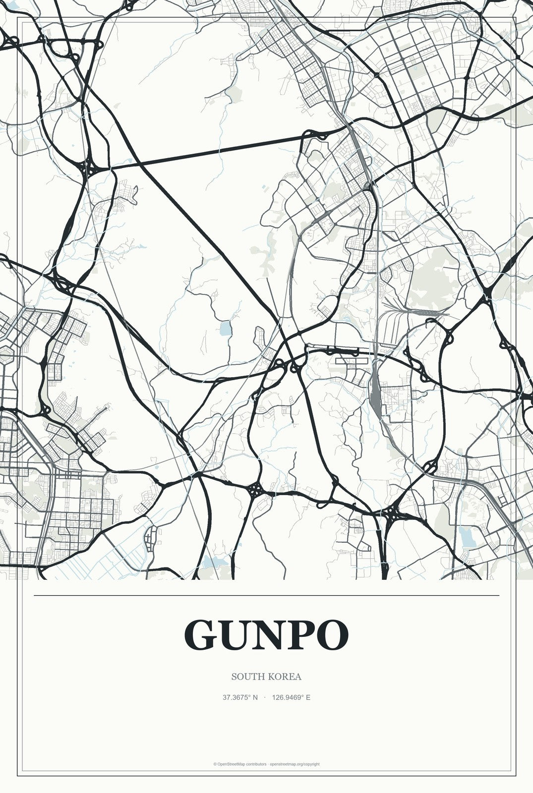 Gunpo, South Korea City Map Aluminum Sign in Gallery Air style