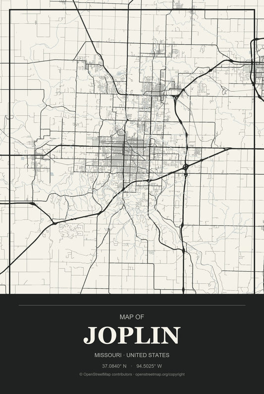 Joplin, Missouri City Map Aluminum Sign in Museum Plaque style