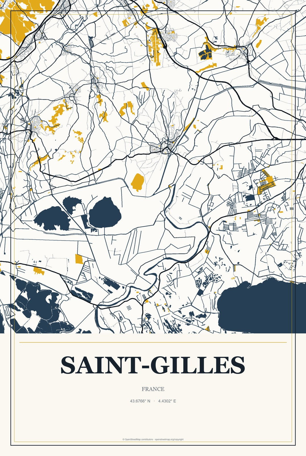 Saint-Gilles, France City Map Aluminum Sign in Citrine Modern style