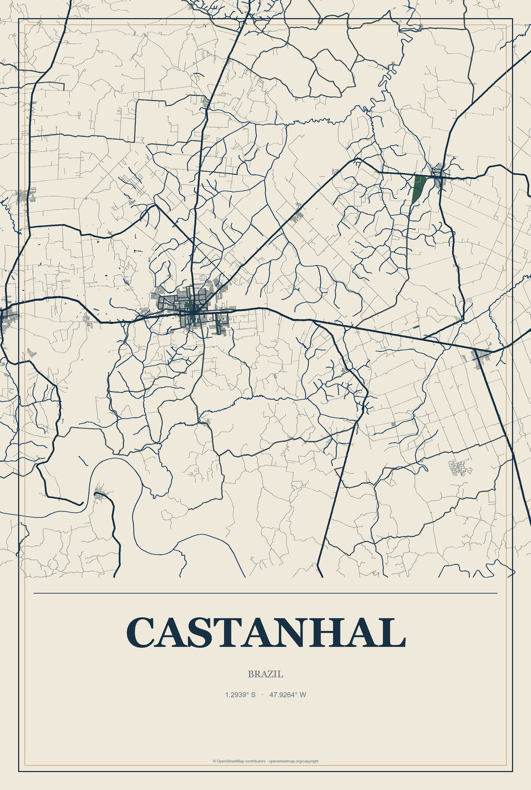Castanhal, Brazil City Map Aluminum Sign in Coastal Cutout style