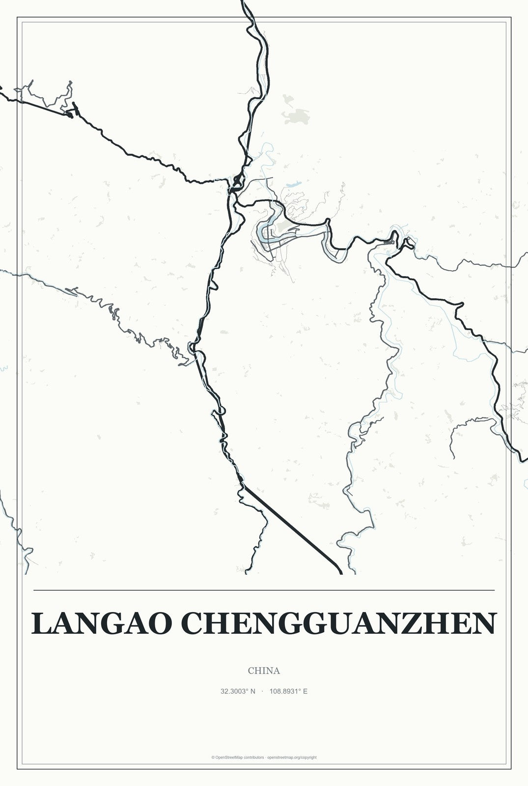 Langao Chengguanzhen, China City Map Aluminum Sign in Gallery Air style