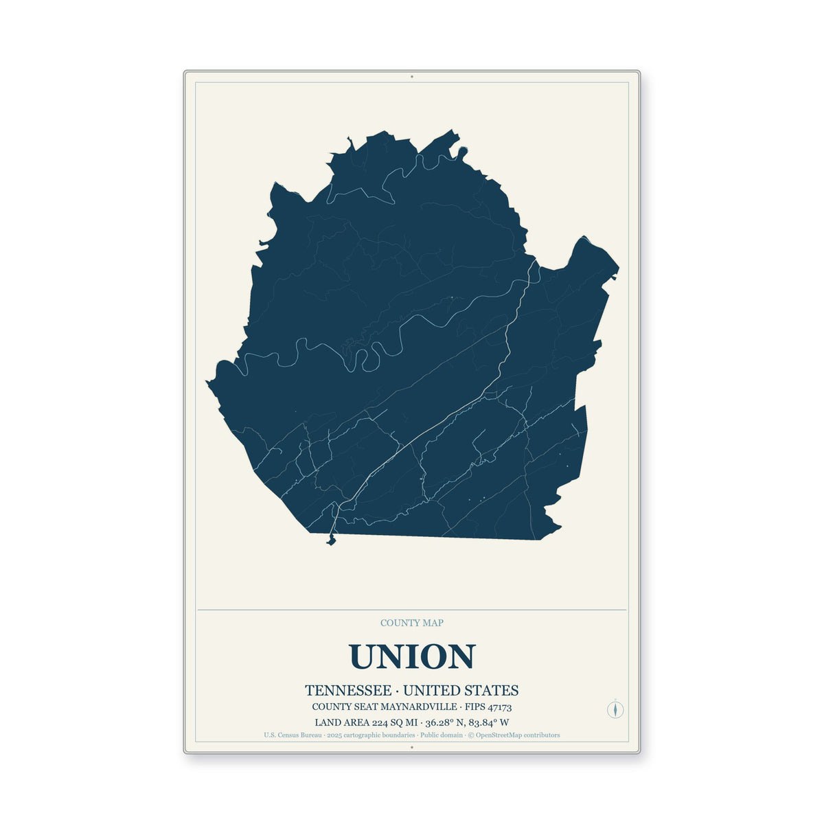 Union County, Tennessee Map Aluminum Sign in Coastal Cutout style