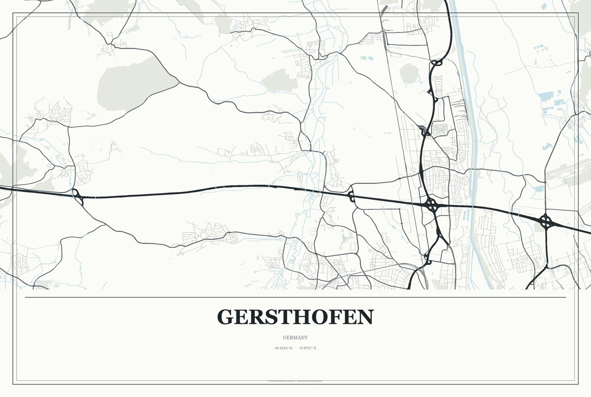 Gersthofen, Germany City Map Aluminum Sign in Gallery Air style