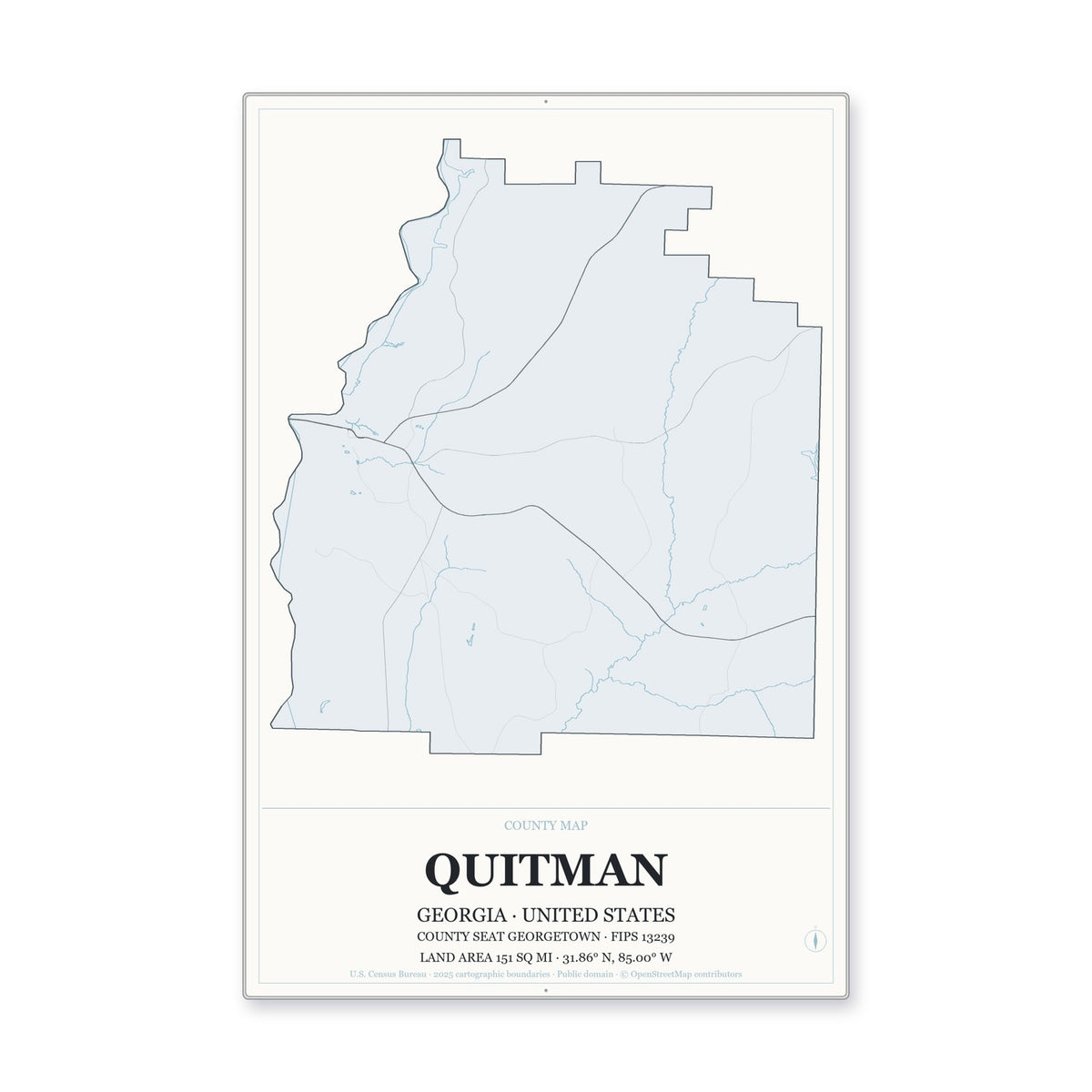 Quitman County, Georgia Map Aluminum Sign in Gallery Air style