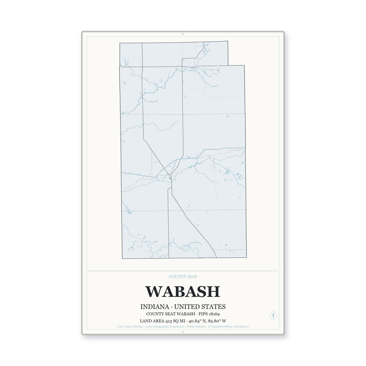 Wabash County, Indiana Map Aluminum Sign in Gallery Air style