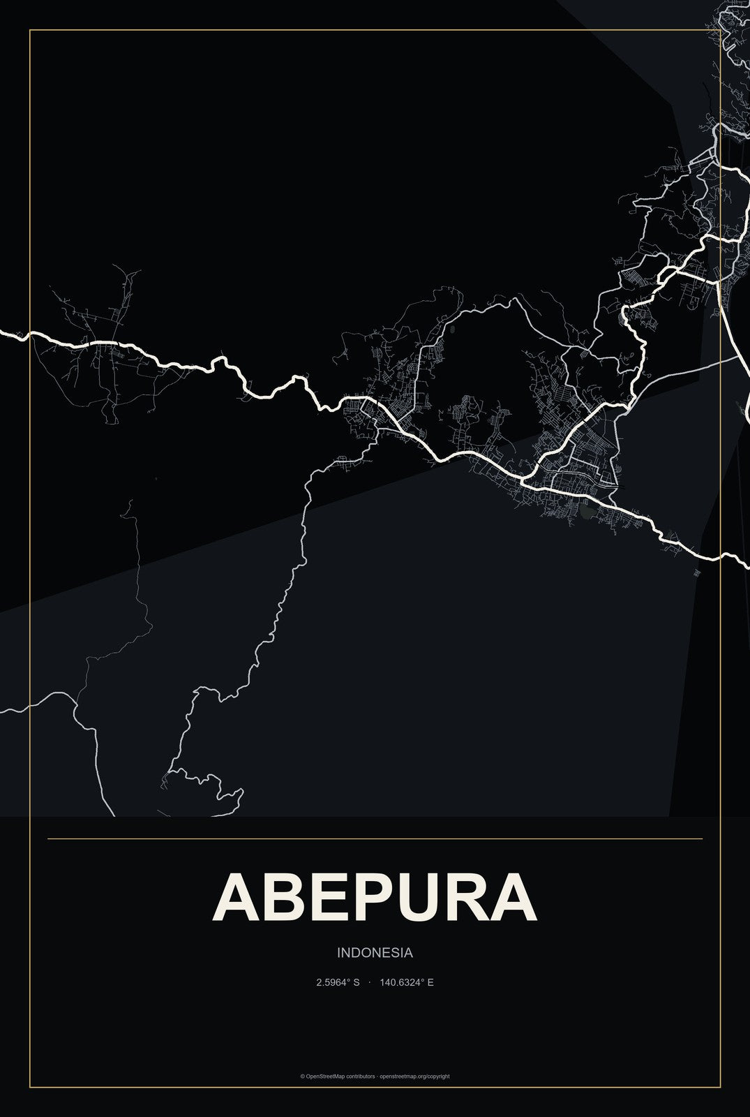 Abepura, Indonesia City Map Aluminum Sign in Metropolitan Noir style