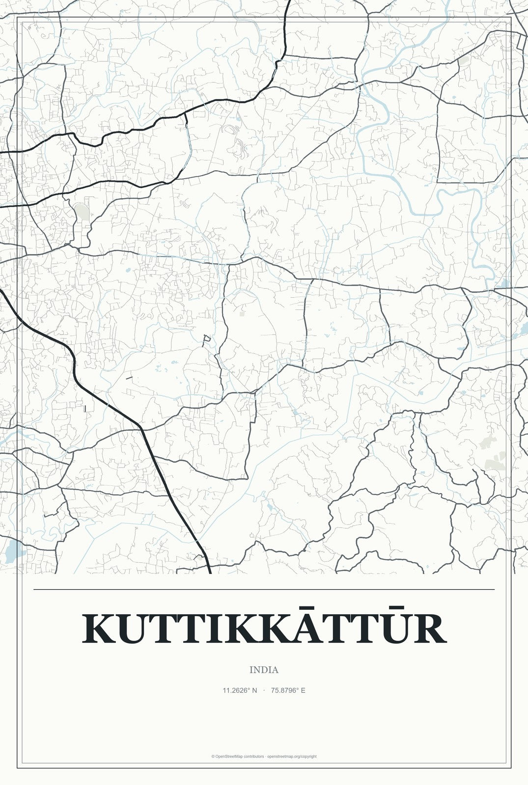 Kuttikkāttūr, India City Map Aluminum Sign in Gallery Air style