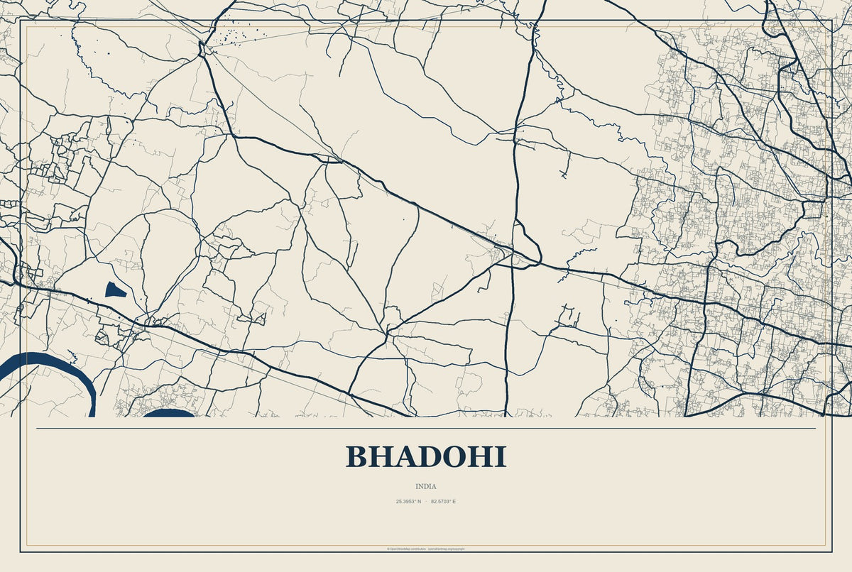 Bhadohi, India City Map Aluminum Sign in Coastal Cutout style