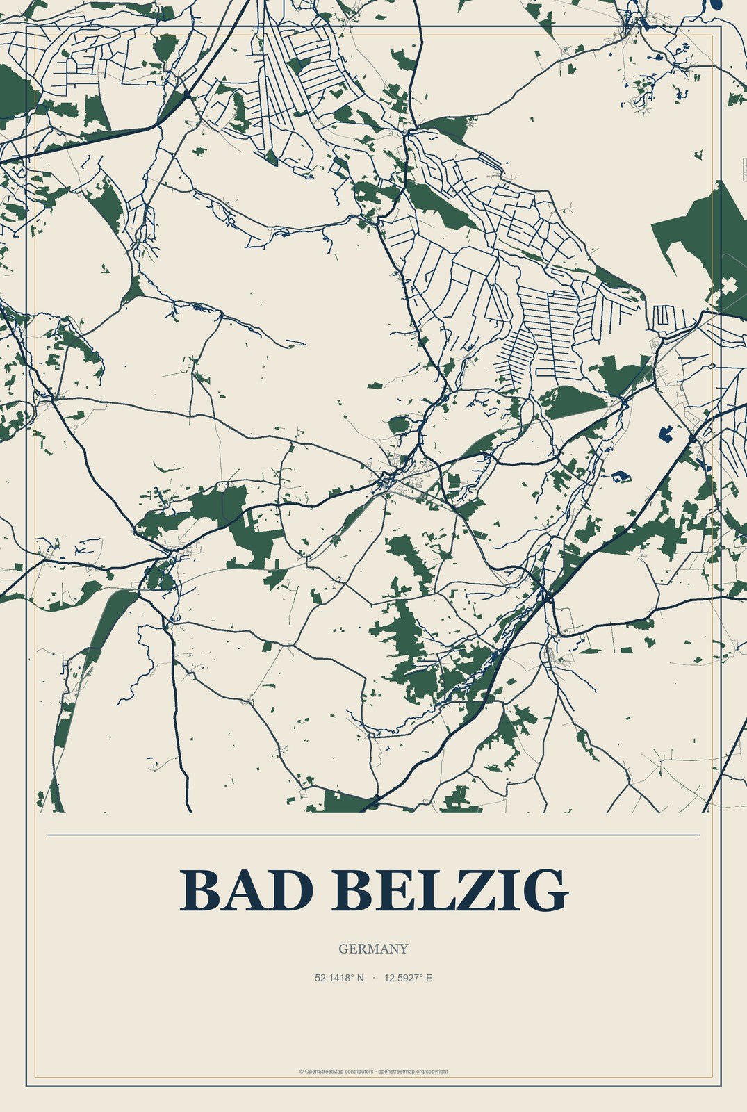 Bad Belzig, Germany City Map Aluminum Sign in Coastal Cutout style