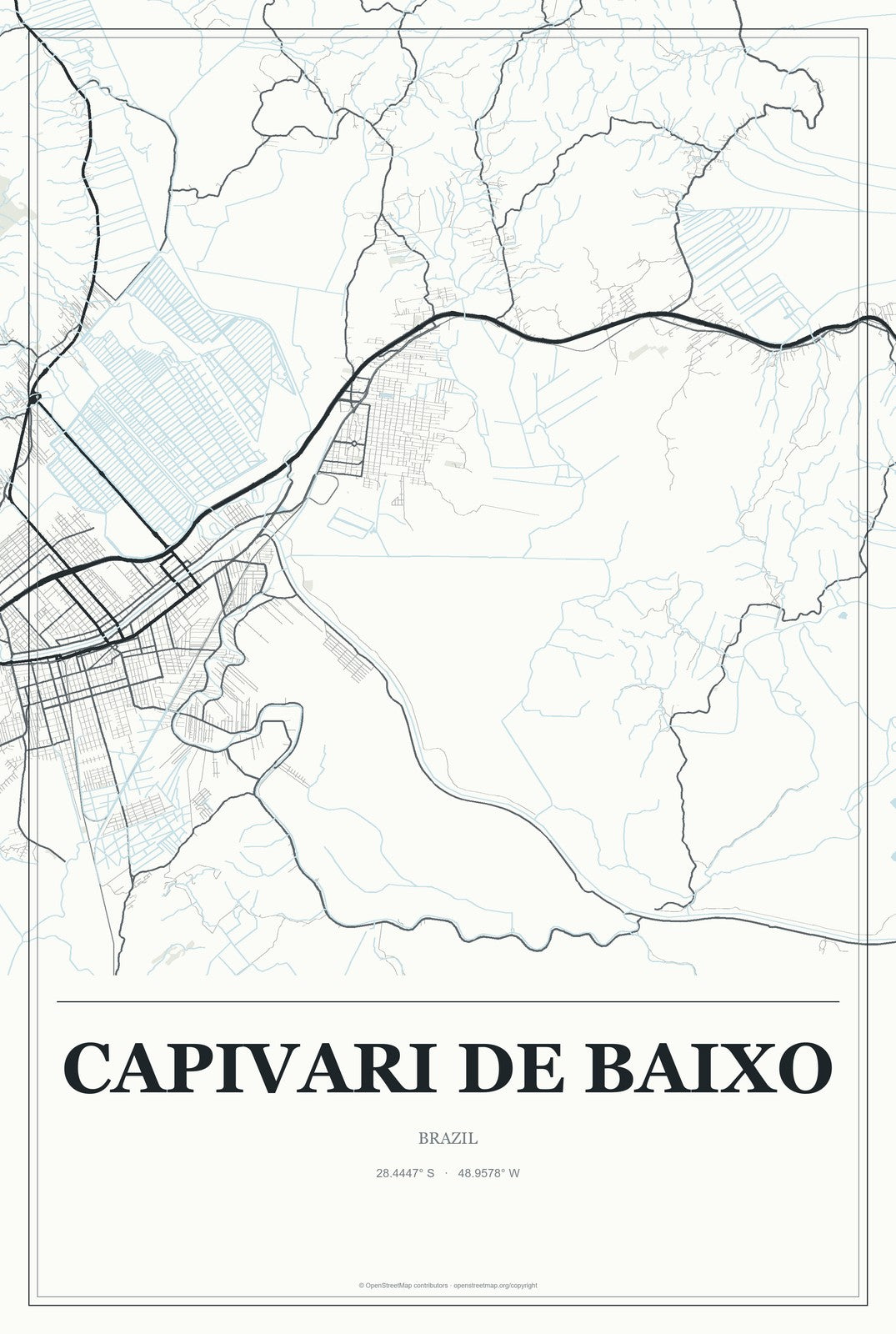 Capivari de Baixo, Brazil City Map Aluminum Sign in Gallery Air style