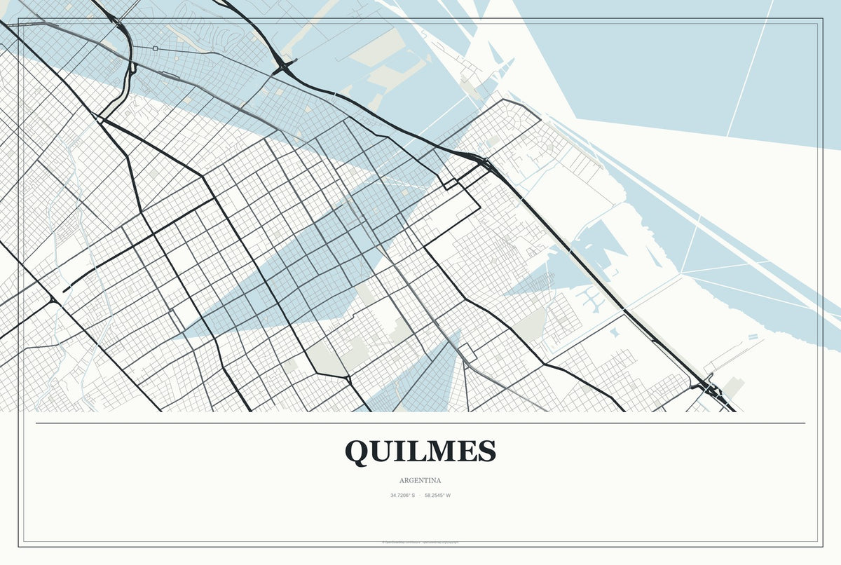 Quilmes, Argentina City Map Aluminum Sign in Gallery Air style