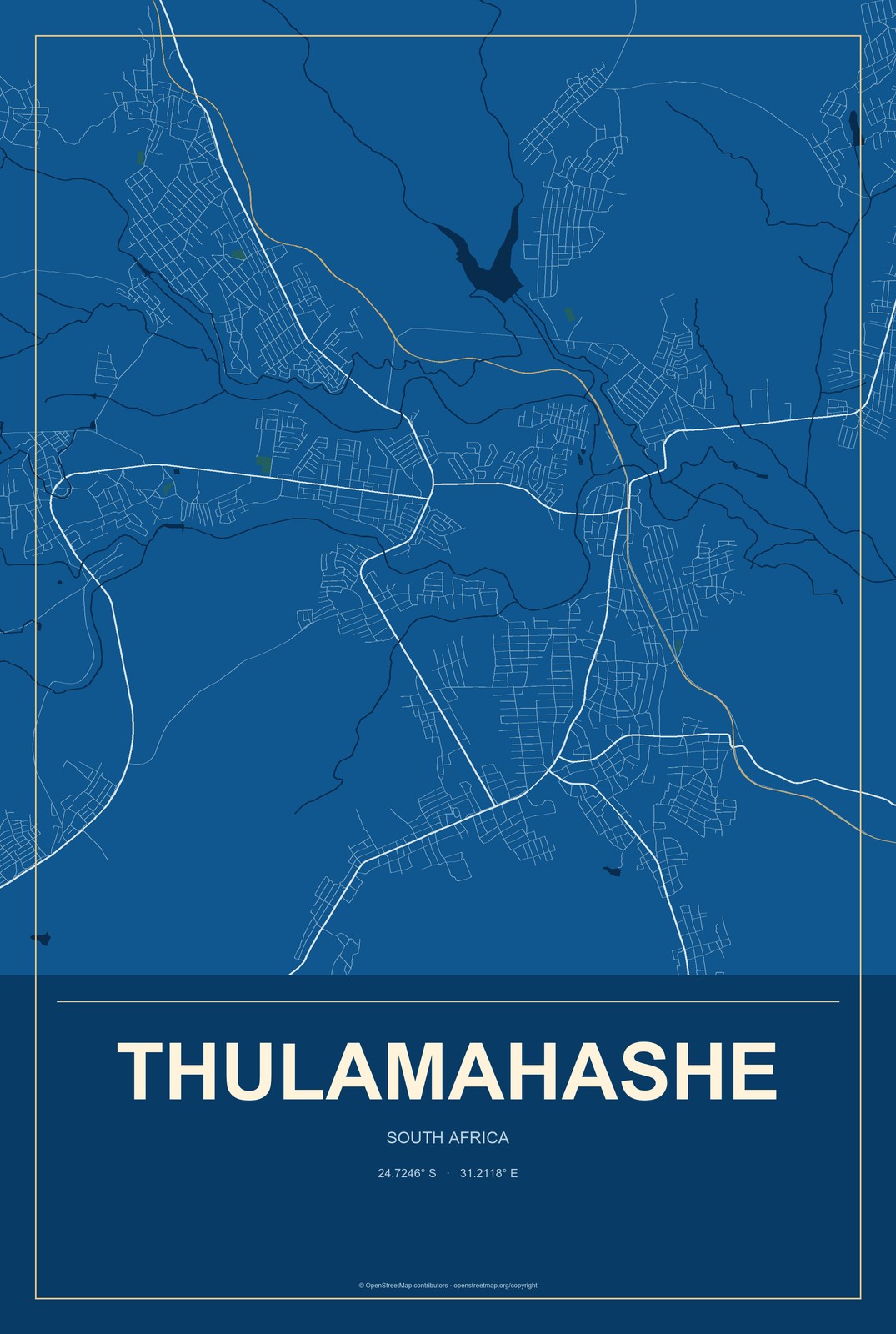 Thulamahashe, South Africa City Map Aluminum Sign in Harbor Cobalt style