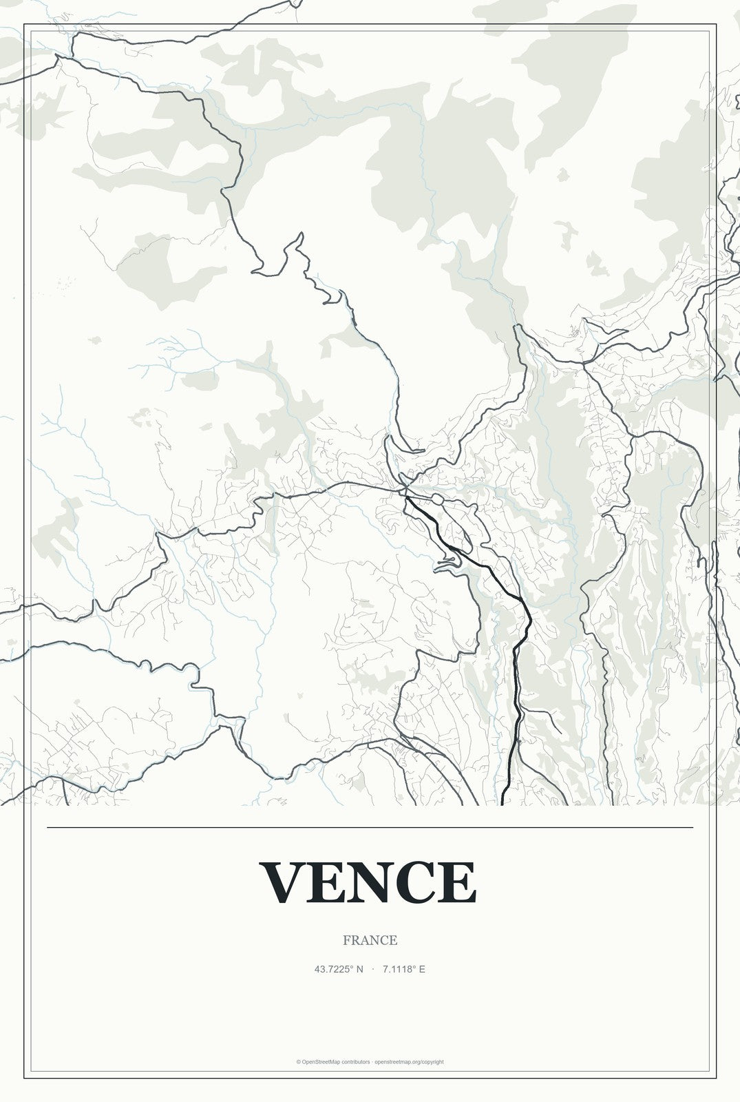 Vence, France City Map Aluminum Sign in Gallery Air style