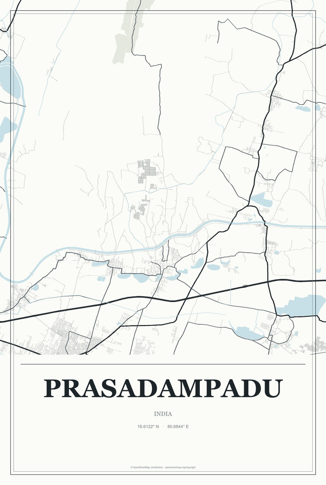 Prasadampadu, India City Map Aluminum Sign in Gallery Air style