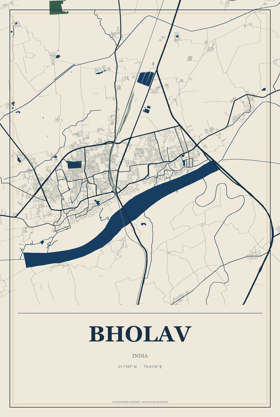 Bholav, India City Map Aluminum Sign in Coastal Cutout style
