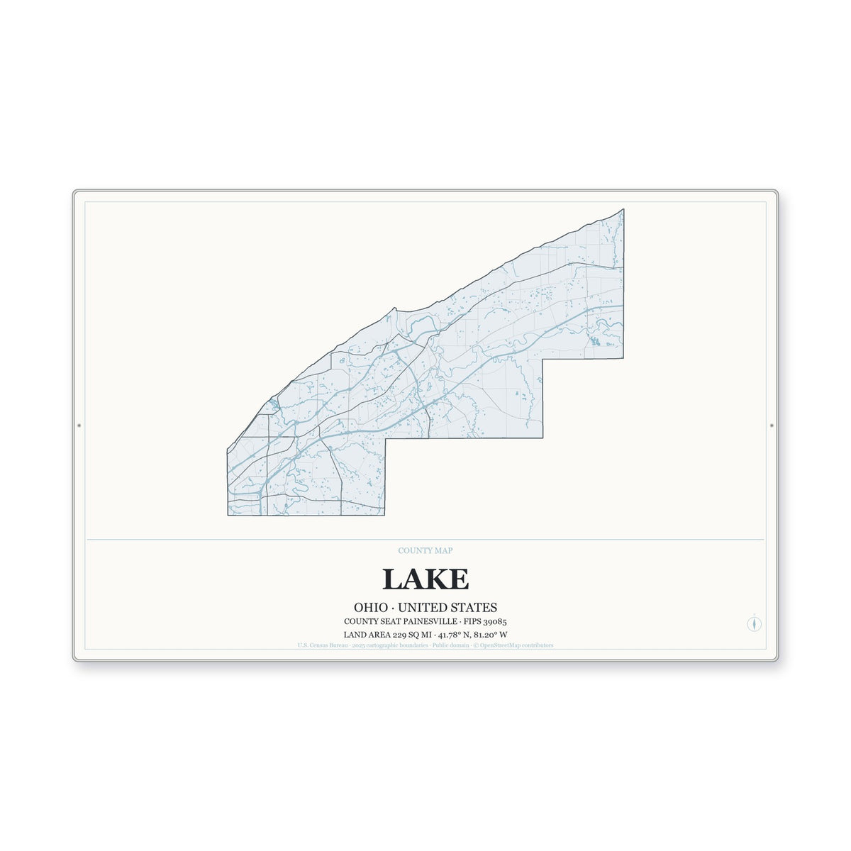 Lake County, Ohio Map Aluminum Sign in Gallery Air style