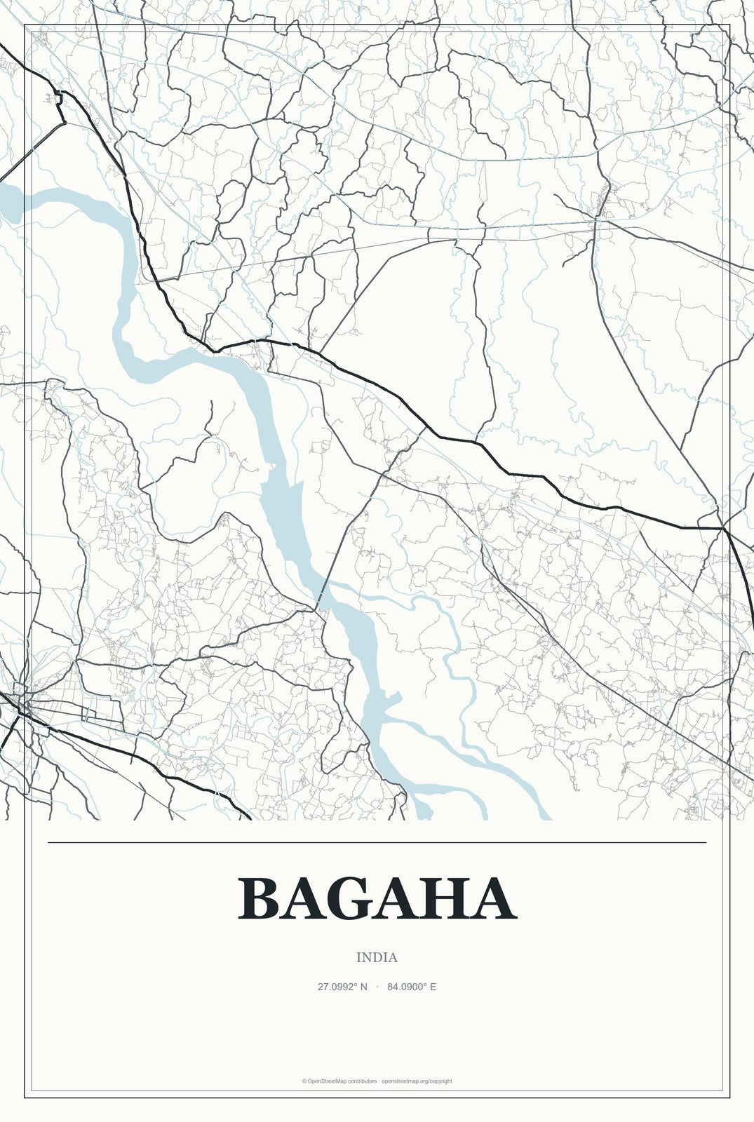 Bagaha, India City Map Aluminum Sign in Gallery Air style